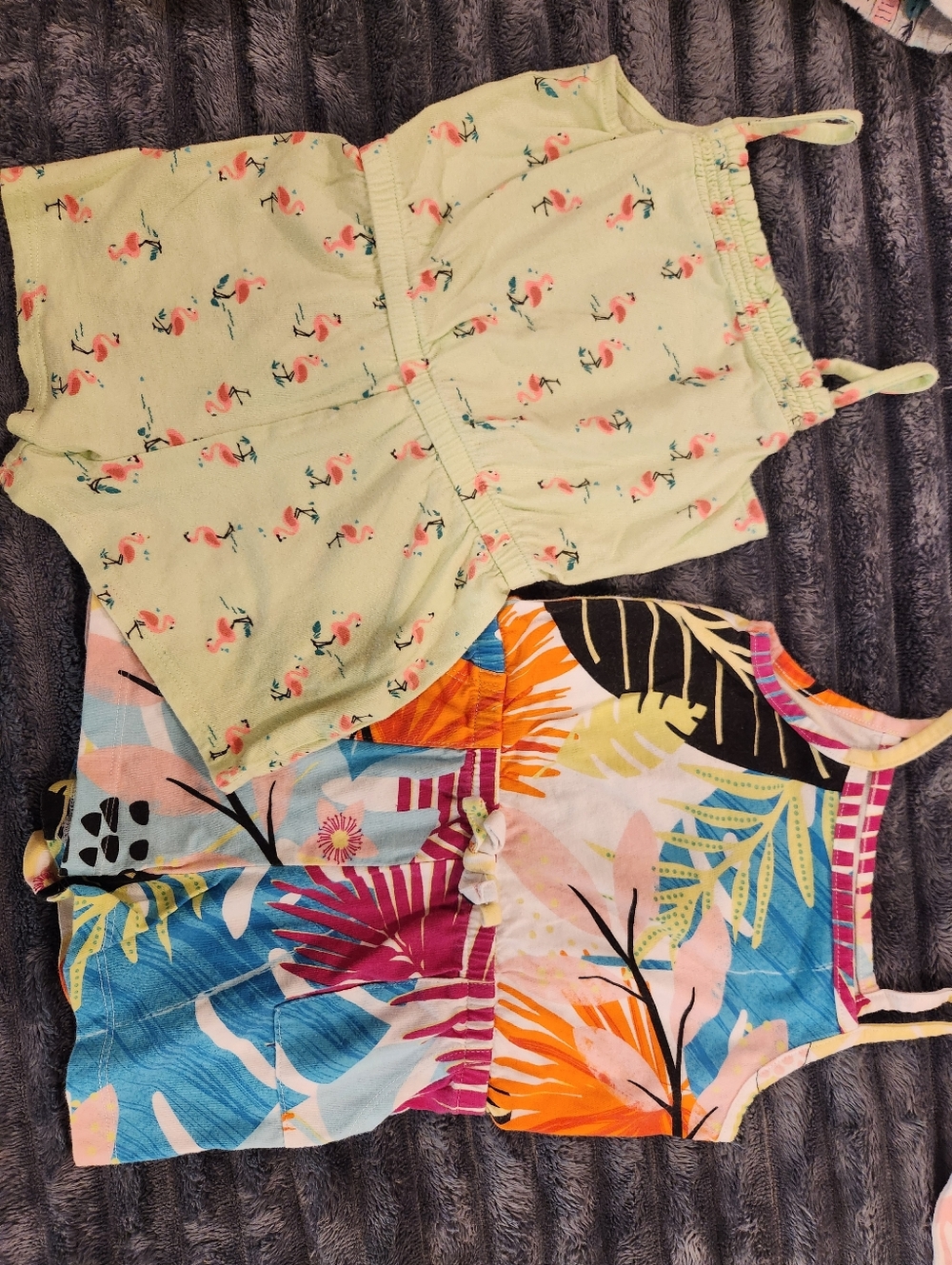 Girls' Sleeveless Floral & Flamingo One-Piece Rompers, Size 24M/2T